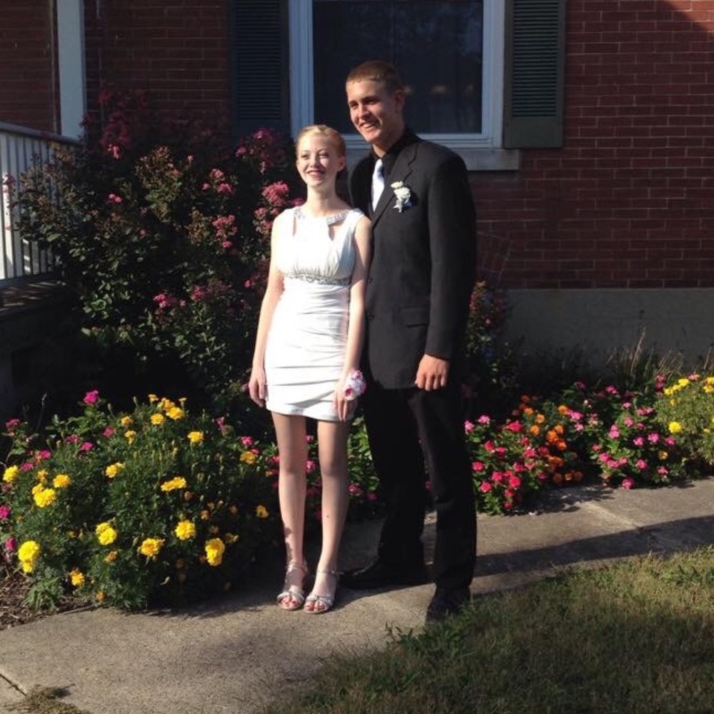 White Bedazzled Homecoming Dress